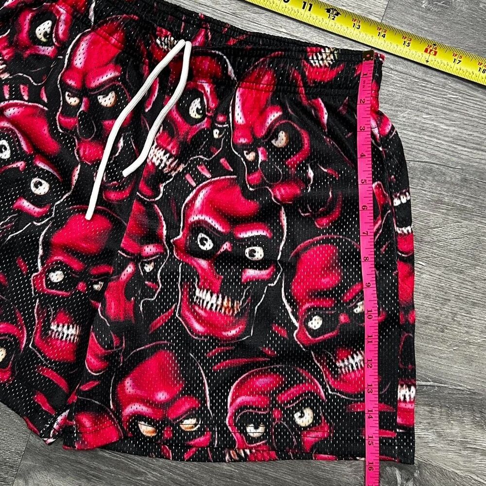 Bravest Studios Red Skully Shorts Mesh Streetwear Skull Graphic Y2K Goth NWT M - Picture 4 of 8
